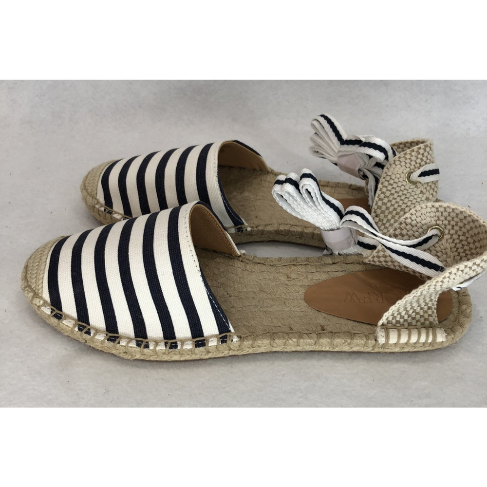 J. Crew Womens Sz 8.5 Striped Espadrille Flats w/Ankle Ties Boho Summer Sandals - Picture 3 of 9